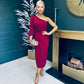 Kirsten One Shoulder Occasion Midi Dress Burgundy