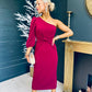 Kirsten One Shoulder Occasion Midi Dress Burgundy