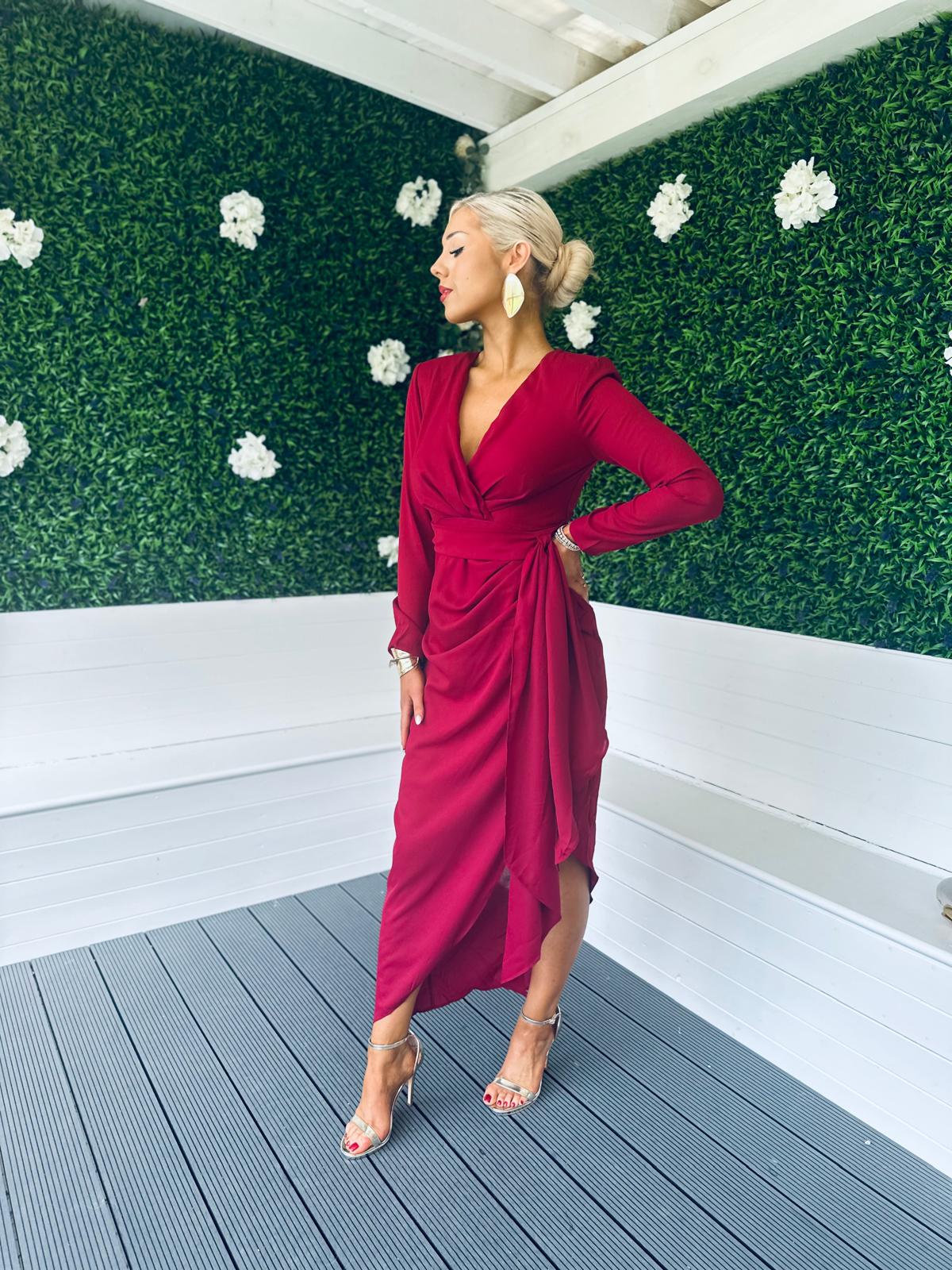 Bria Gathered Maxi Dress Wine