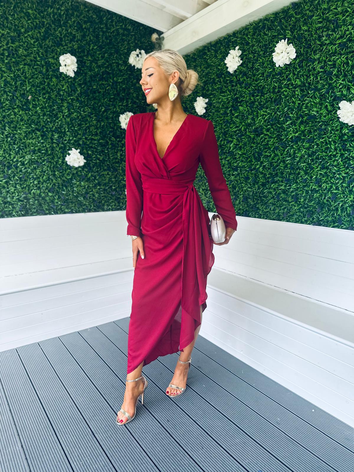 Bria Gathered Maxi Dress Wine