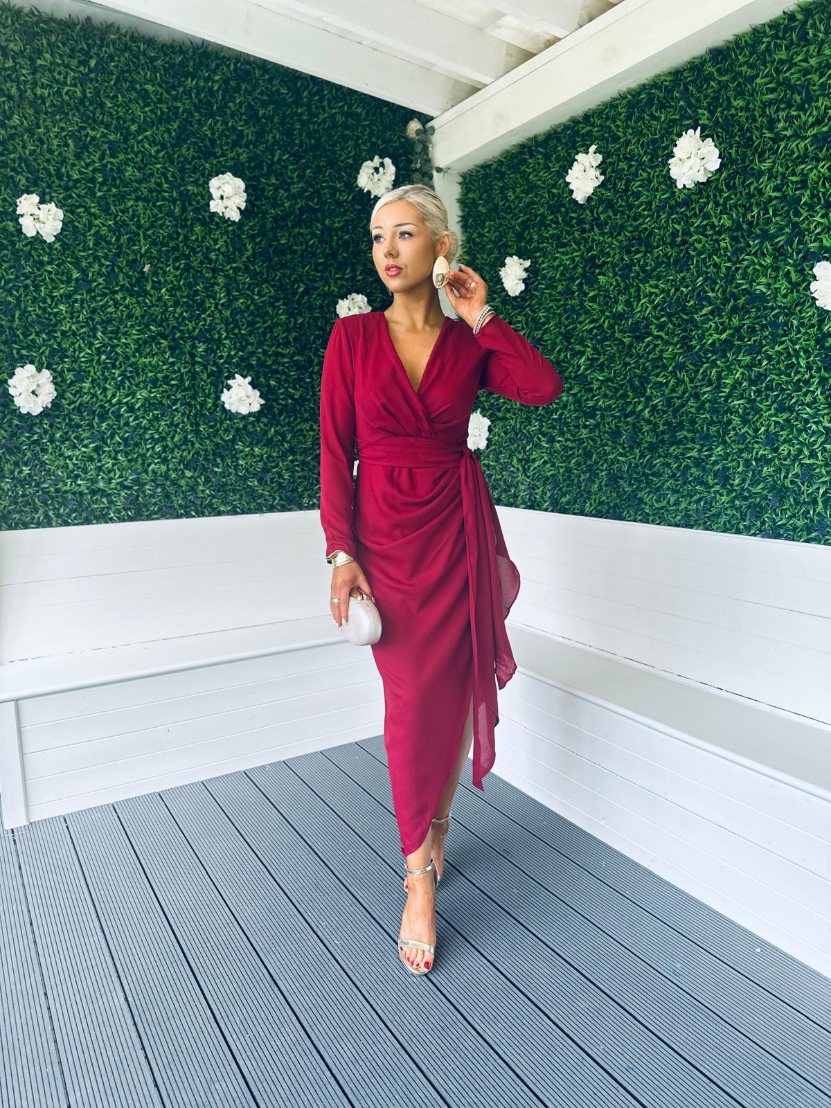 Bria Gathered Maxi Dress Wine