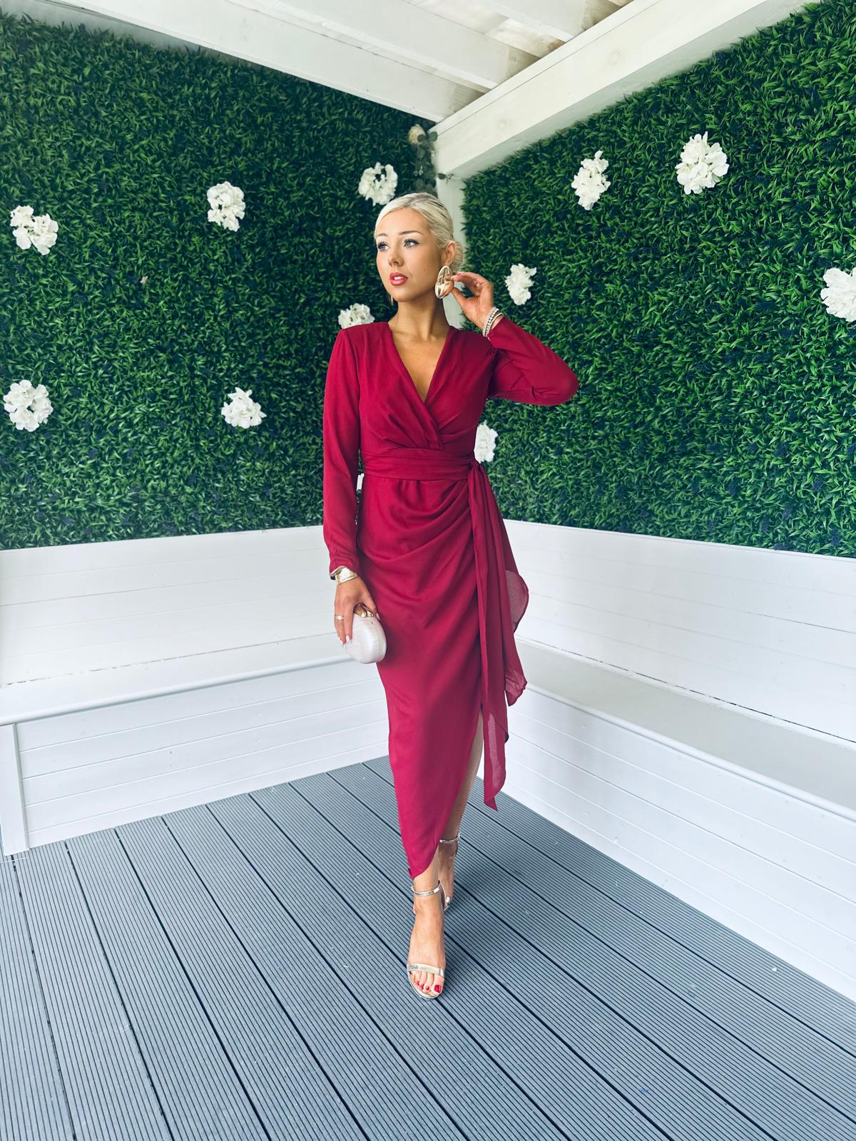 Bria Gathered Maxi Dress Wine