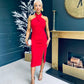 Bless Halter Neck Red Side Split Midi dress