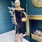 Camila Velvet Foil Wrap Over Midi Dress Gold and Black