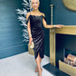 Camila Velvet Foil Wrap Over Midi Dress Gold and Black