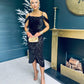 Camila Velvet Foil Wrap Over Midi Dress Gold and Black