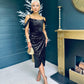 Camila Velvet Foil Wrap Over Midi Dress Gold and Black