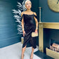 Camila Velvet Foil Wrap Over Midi Dress Gold and Black