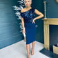 Lora Sequin Asymmetric Midi Dress Navy