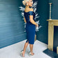 Lora Sequin Asymmetric Midi Dress Navy