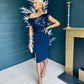 Lora Sequin Asymmetric Midi Dress Navy