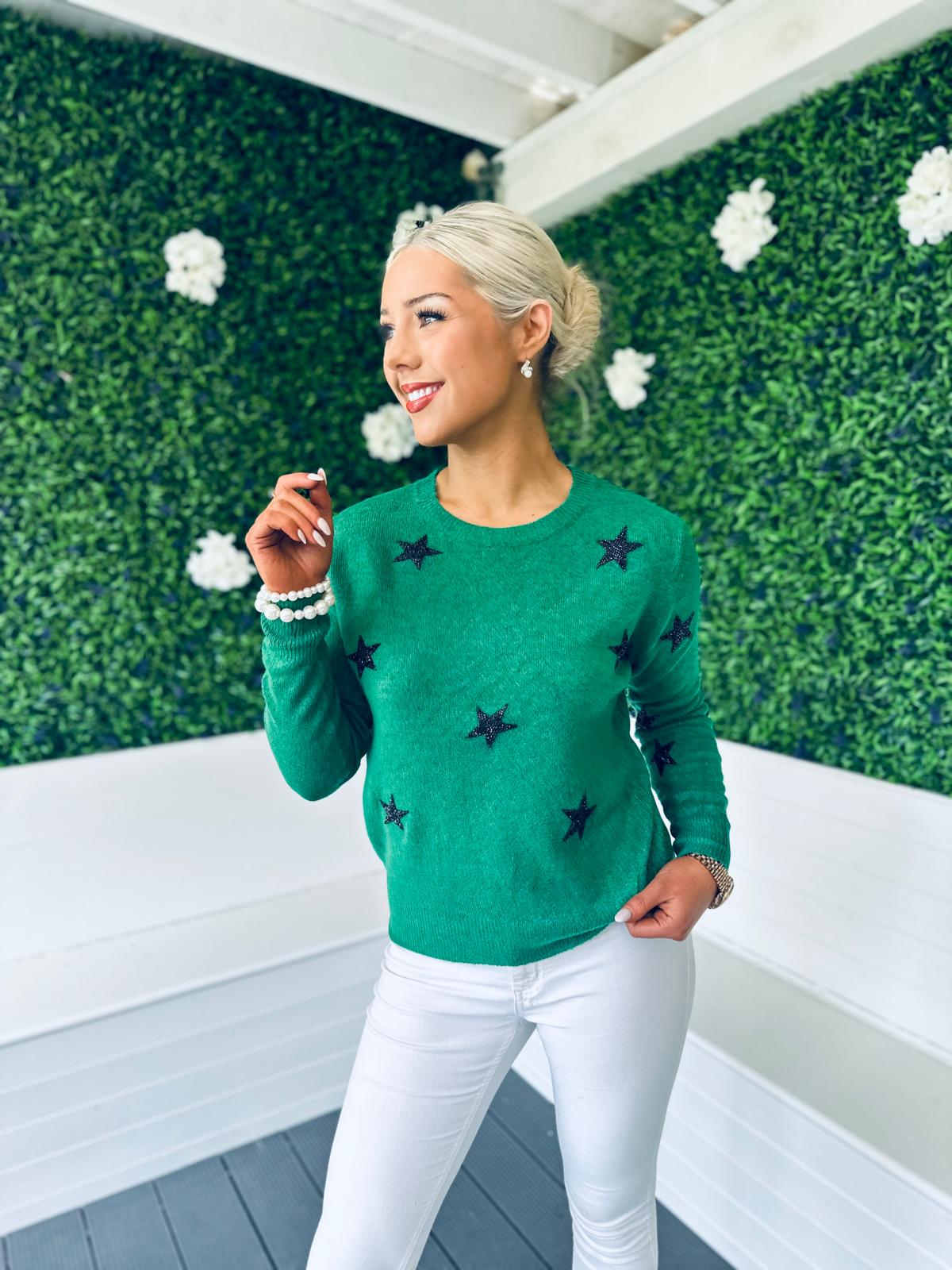 Selena Embellished Jumper Green Canella Lane