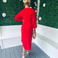 Elsa Long Sleeve Asymmetric Midi Dress Red