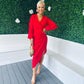 Elsa Long Sleeve Asymmetric Midi Dress Red