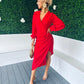 Elsa Long Sleeve Asymmetric Midi Dress Red