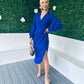 Elsa Long Sleeve Asymmetric Midi Dress Royal