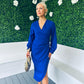 Elsa Long Sleeve Asymmetric Midi Dress Royal