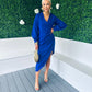 Elsa Long Sleeve Asymmetric Midi Dress Royal