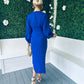 Elsa Long Sleeve Asymmetric Midi Dress Royal