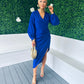 Elsa Long Sleeve Asymmetric Midi Dress Royal