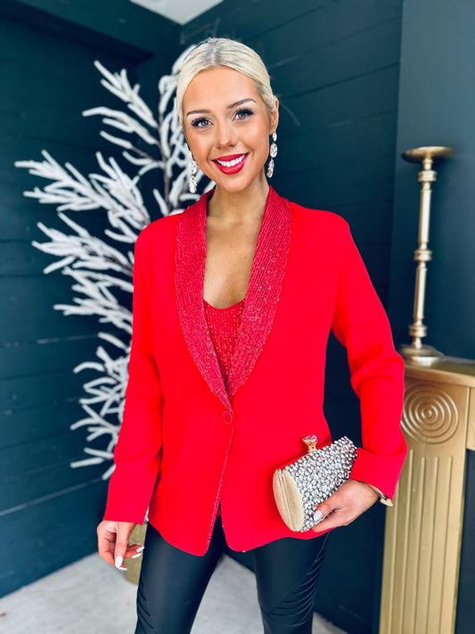 Menlo Sequin Detail Blazer Red