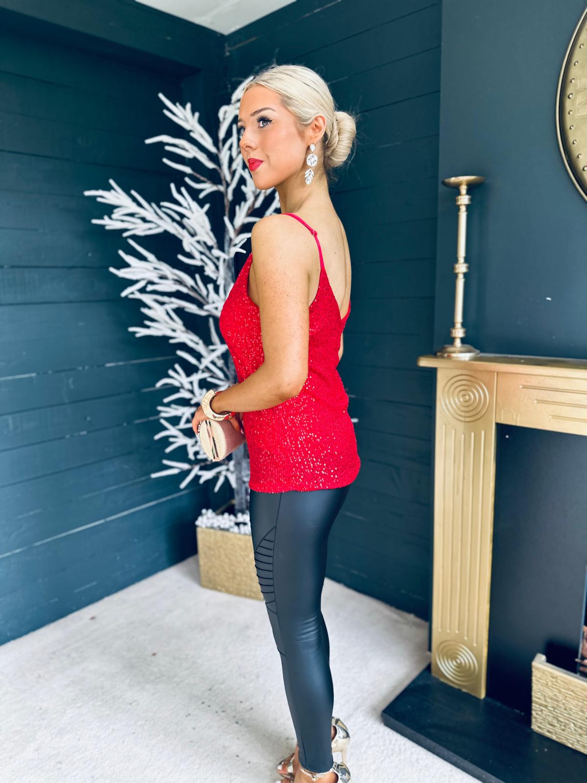 Cassie Sequin Cami Top Red