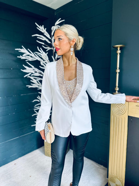 Menlo Sequin Detail Blazer White