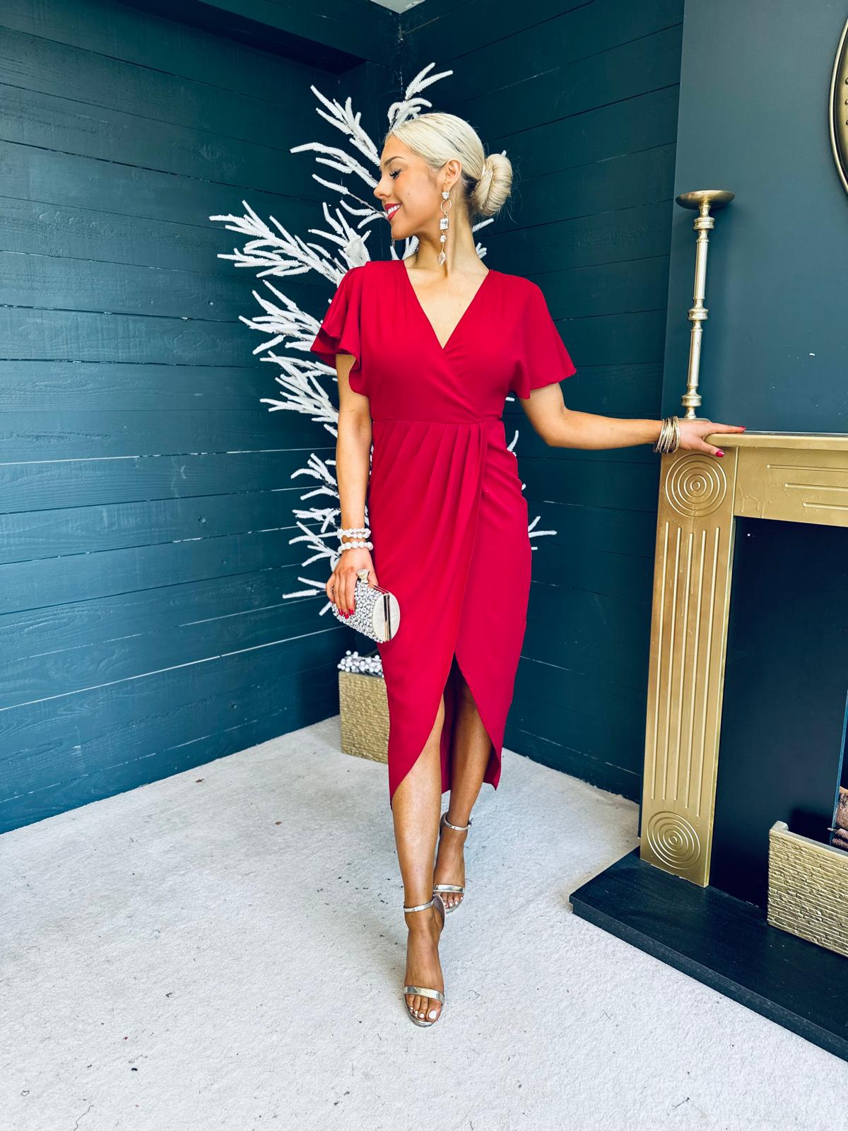 Preslee Detailed Midi Dress In Ruby