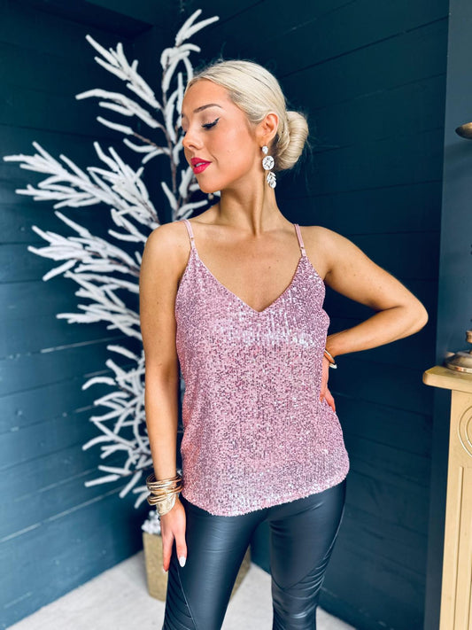 Cassie Sequin Cami Top Pink