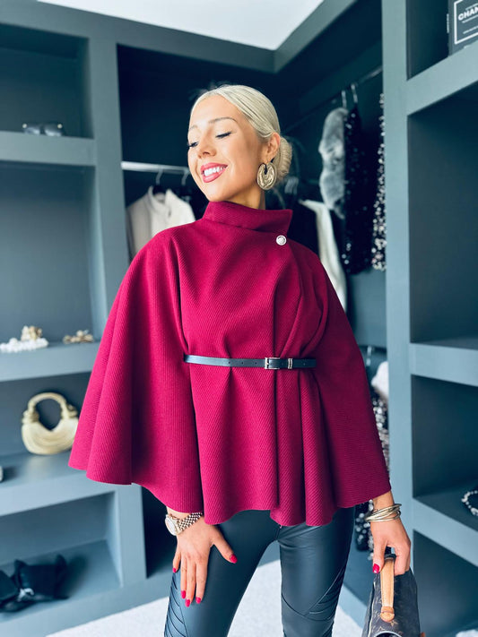 Celine Belted Cape Ruby