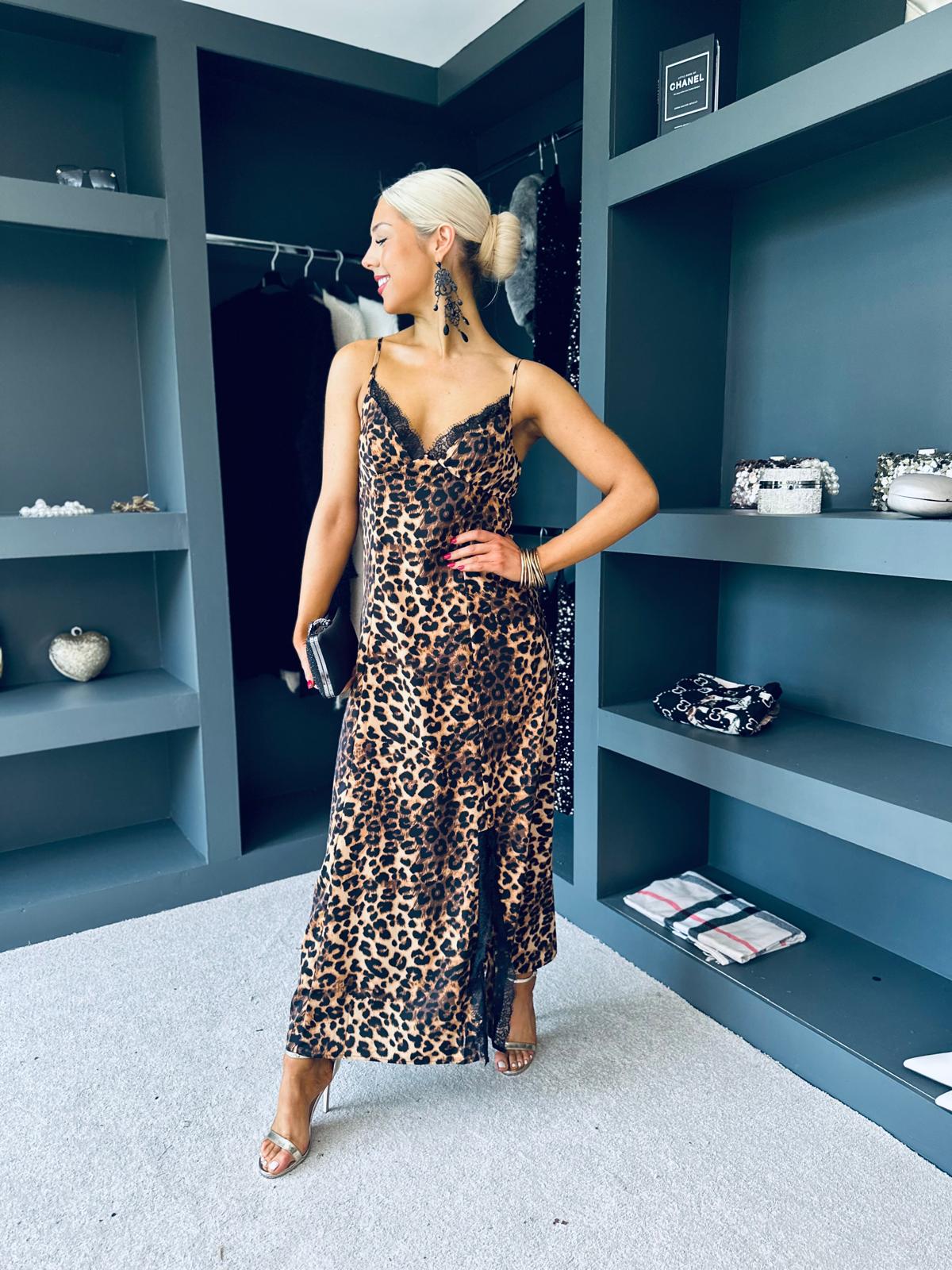 Valentina Dace Detail Maxi Dress Leopard