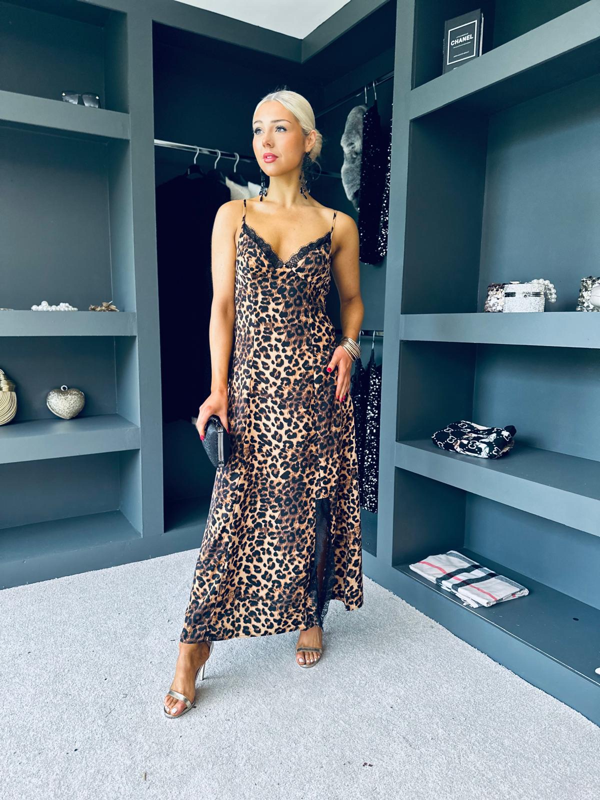 Valentina Dace Detail Maxi Dress Leopard