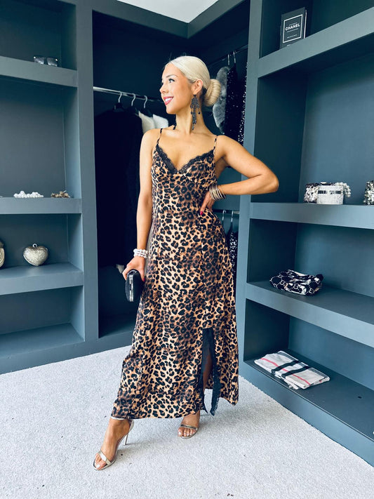 Valentina Dace Detail Maxi Dress Leopard