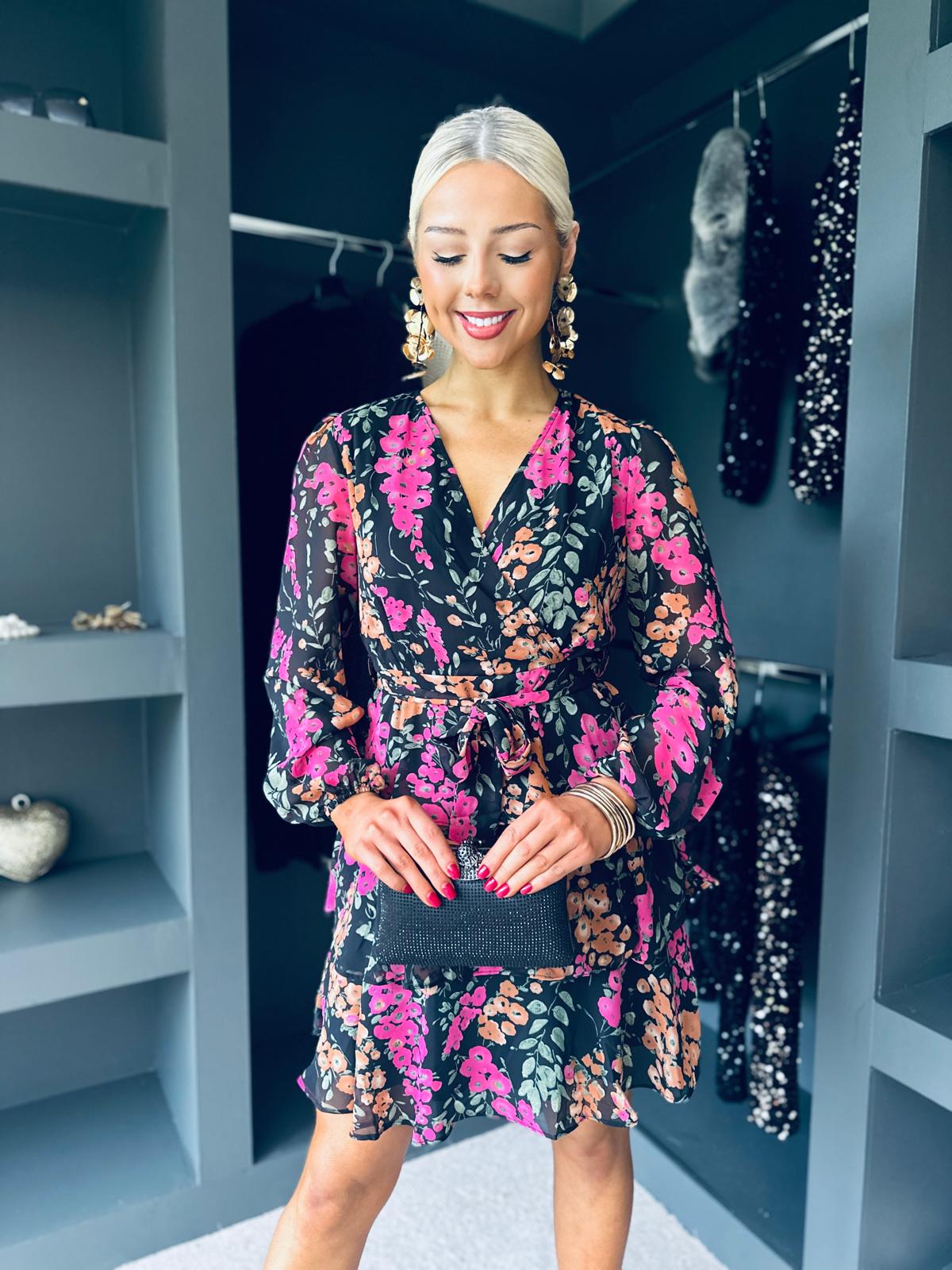 Kim Long sleeve Floral Tiered Mini Dress