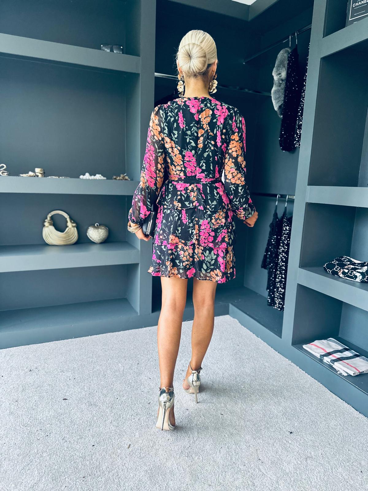 Kim Long sleeve Floral Tiered Mini Dress