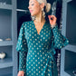 Devina Shirred Cuff Wrap Dress Gold Foil & Green