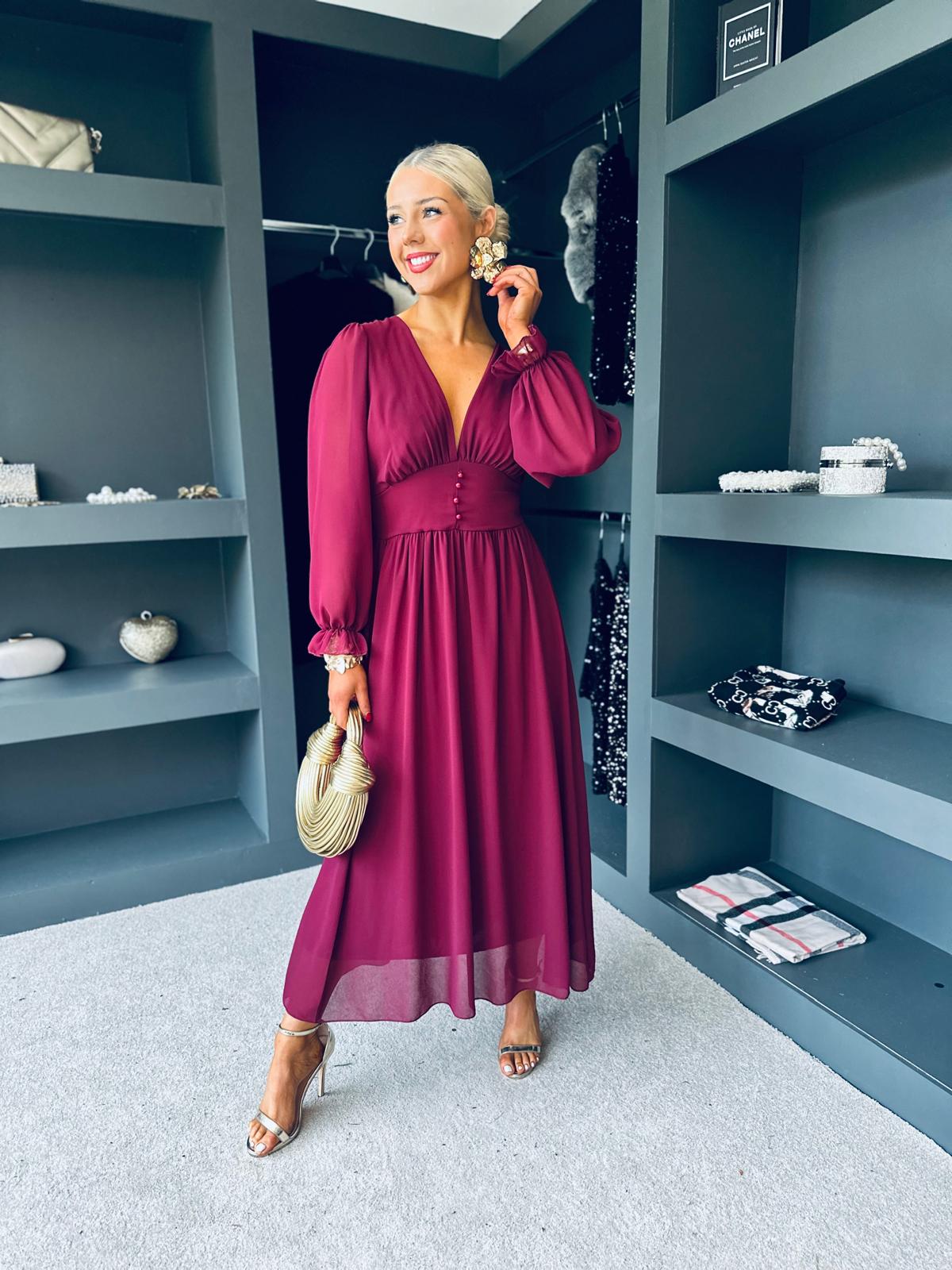 Cliona Banded Midi Dress Burgundy