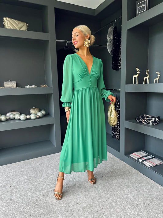 Cliona Banded Midi Dress Emerald