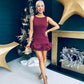 Gabi Detailed Mini Dress Burgundy