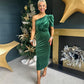 Katie One Shoulder Velvet Occasion Dress Green