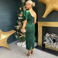 Katie One Shoulder Velvet Occasion Dress Green