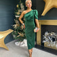 Katie One Shoulder Velvet Occasion Dress Green