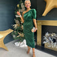 Katie One Shoulder Velvet Occasion Dress Green