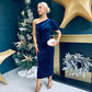 Katie One Shoulder Velvet Occasion Dress Navy