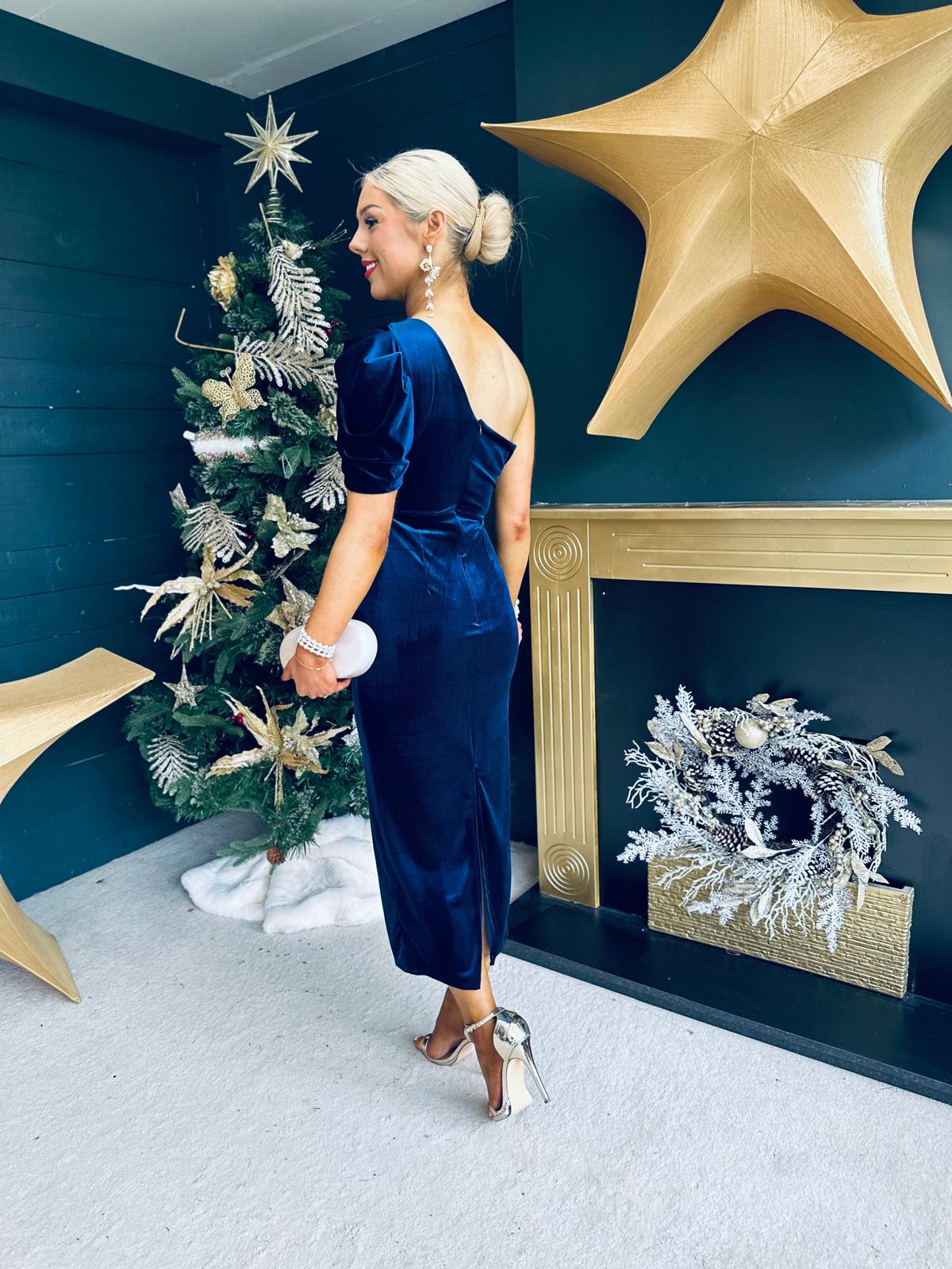 Katie One Shoulder Velvet Occasion Dress Navy