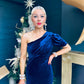 Katie One Shoulder Velvet Occasion Dress Navy