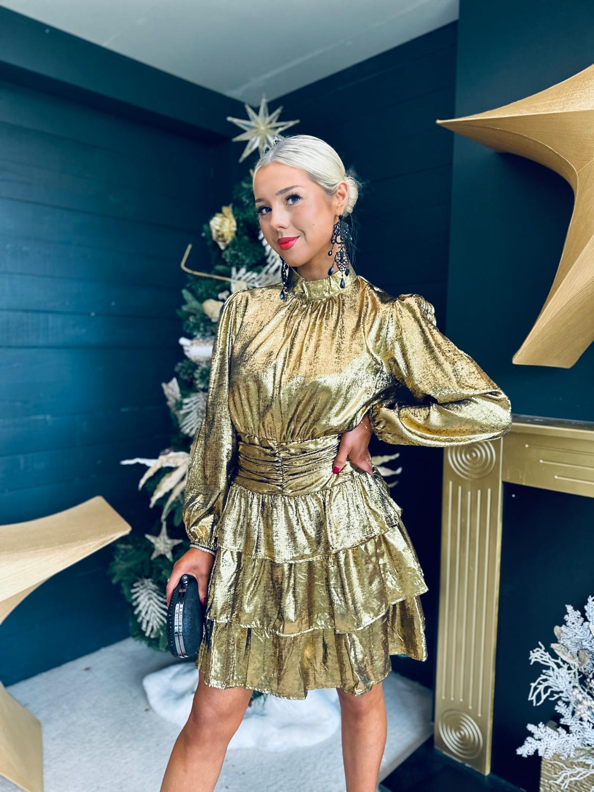 Naomi Metallic Mini Dress Gold