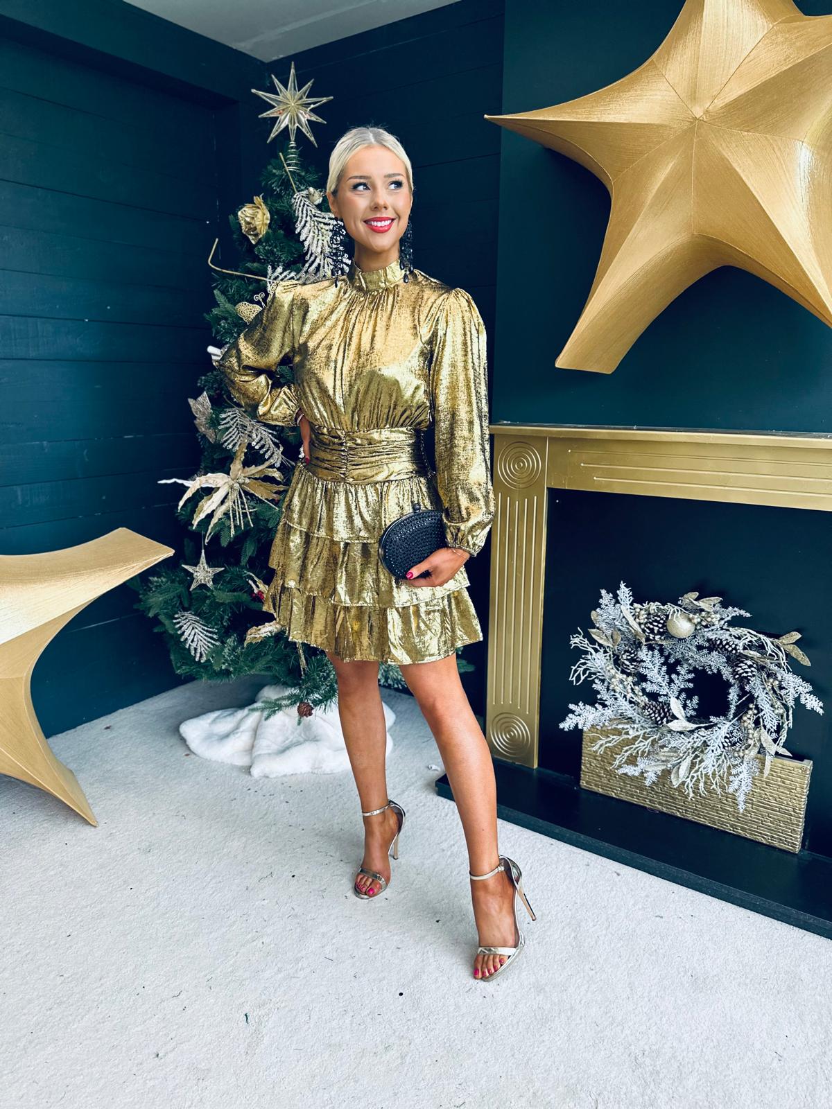 Naomi Metallic Mini Dress Gold