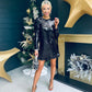 Angela Flat Sequin Mini Dress Black