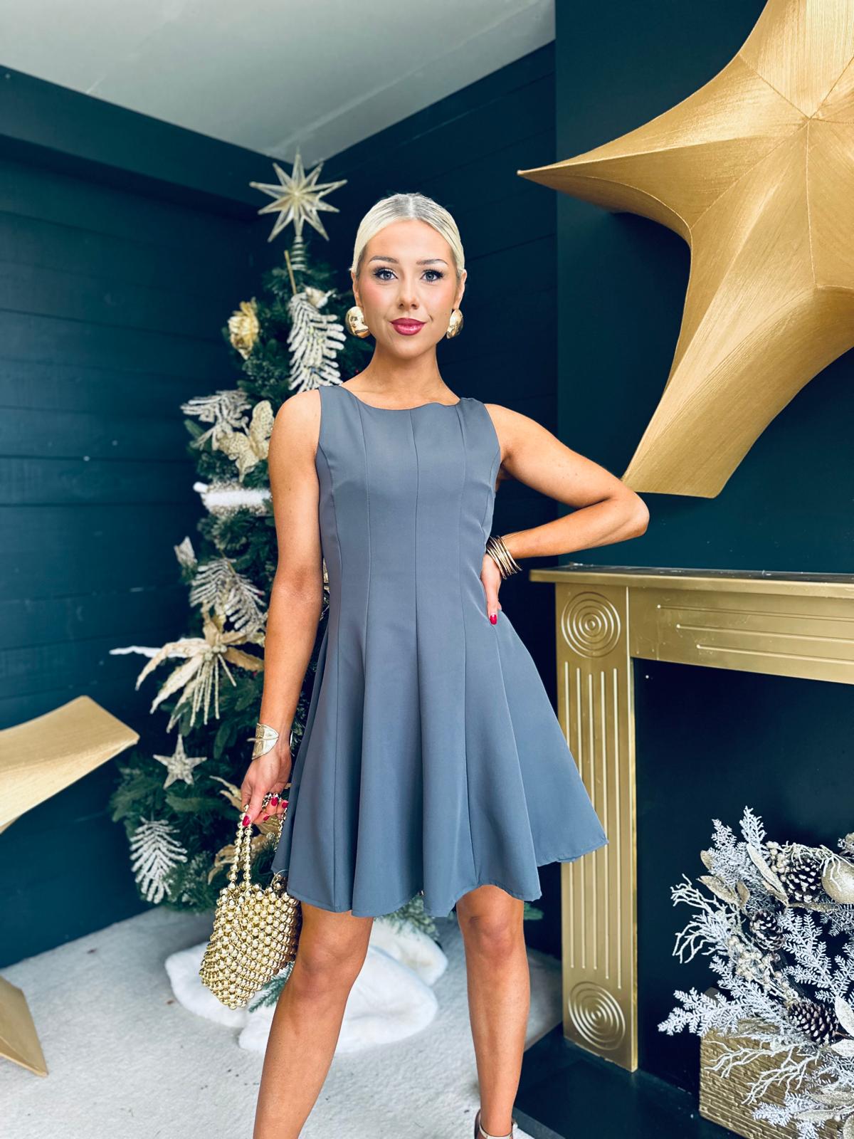 Jules Detailed Mini Dress Grey